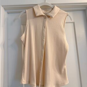a new day Sleeveless Ribbed Button-Up Top in Cream